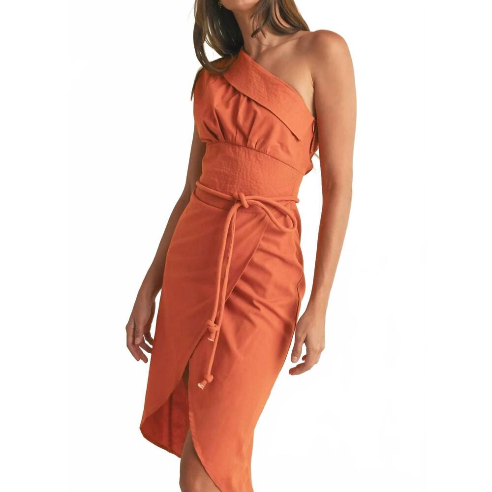 NEW EVER-PRETTY one shoulder strapless midi dress in orange